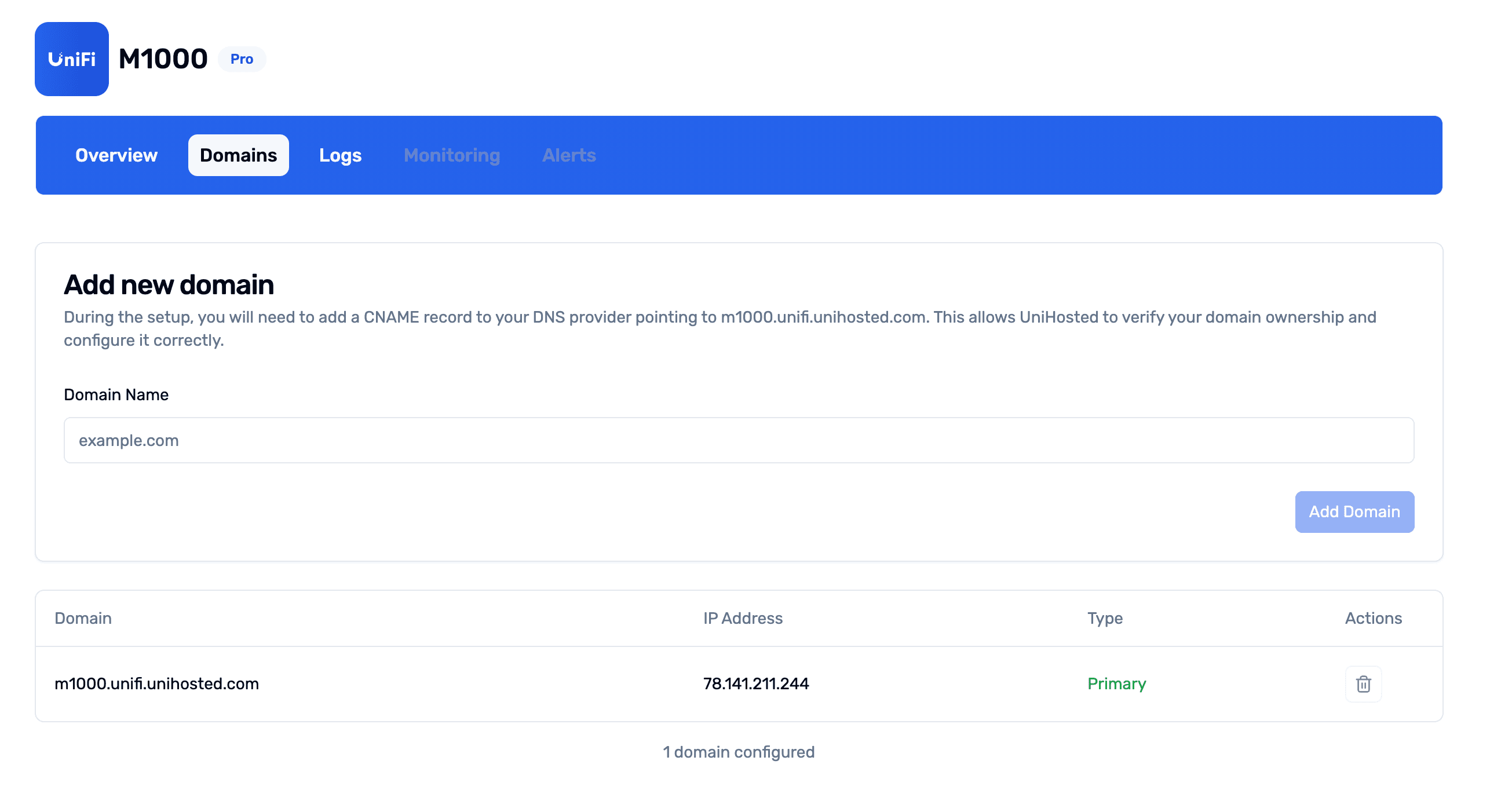 dashboard unifi domains