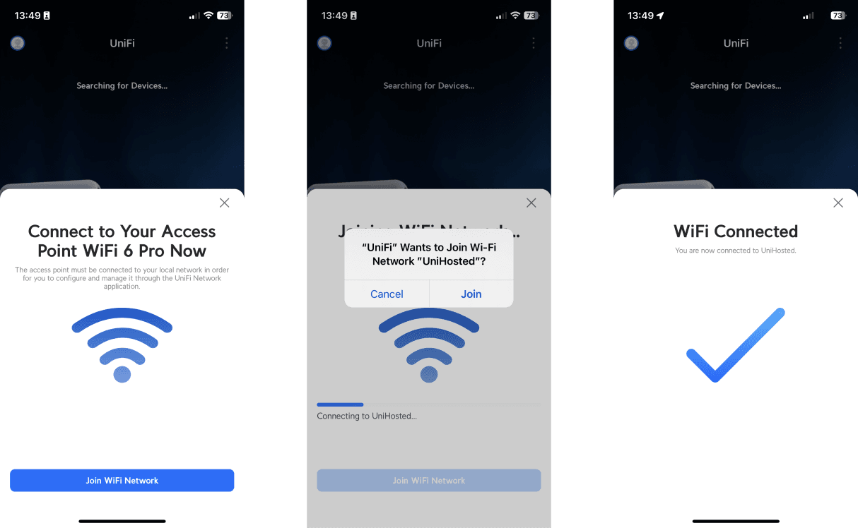 Steps on iOS to join the Wi-Fi network